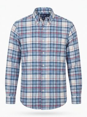 GAP Blue‎ Plaid Flannel Button-Down Shirt, Mens Large